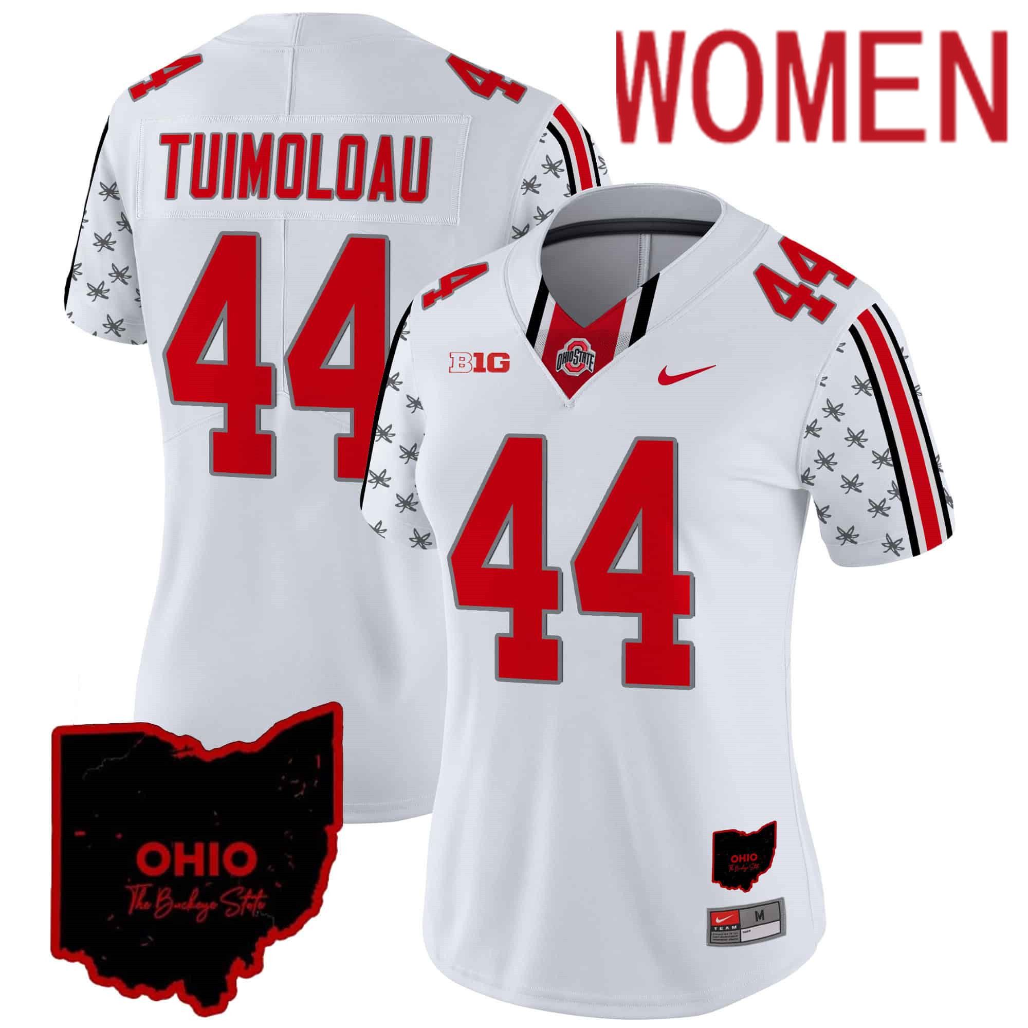 Women Ohio State Buckeyes #44 Tuimoloau White 2024 Nike Home Patch Vapor Limited NCAA Jersey